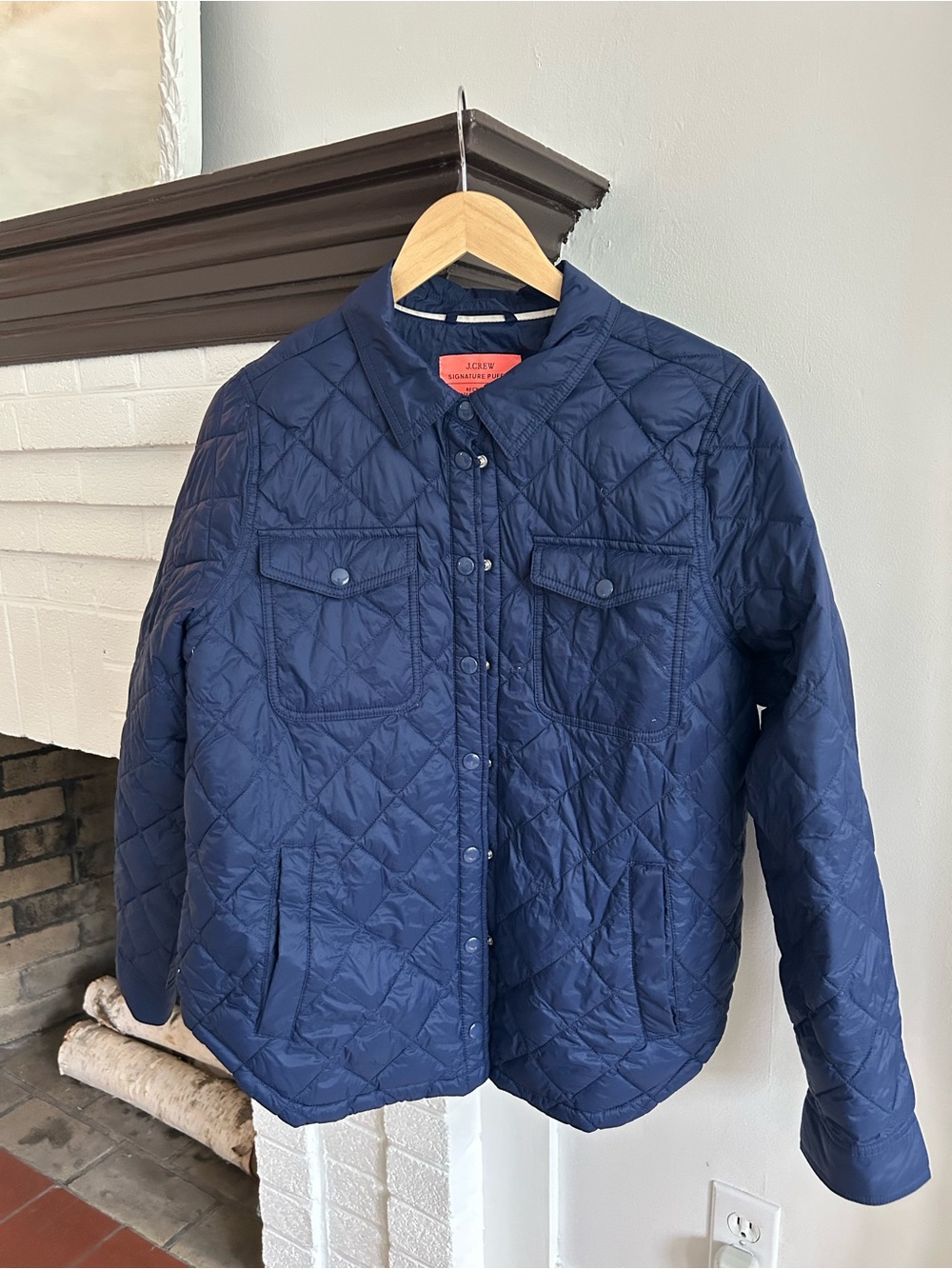 J. Crew Quilted Navy Snap-Front Puffer Jacket Size L